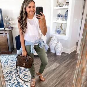 Spanx Khaki Green Twill Cargo High Rise Mom’s Pants